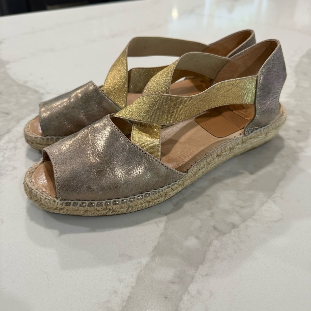 Kanna Espadrille Slingback Metallic Crossover Sandal Women’s 40/9 Gold Leather